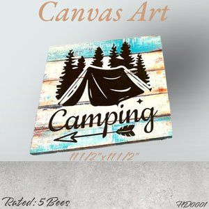 Camping Canvas Art*New*Size 11 1/2" By 11 1/2"*